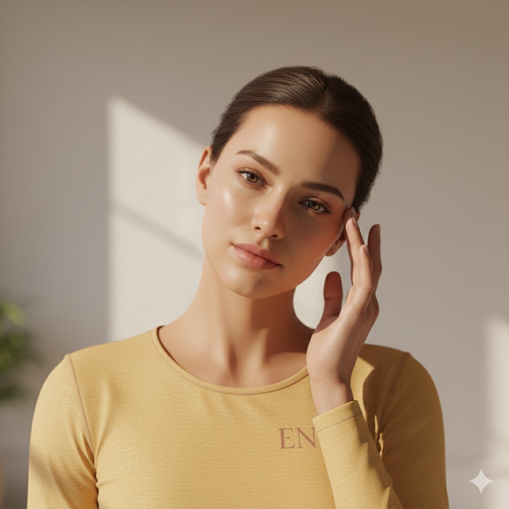 Woman touching her face
